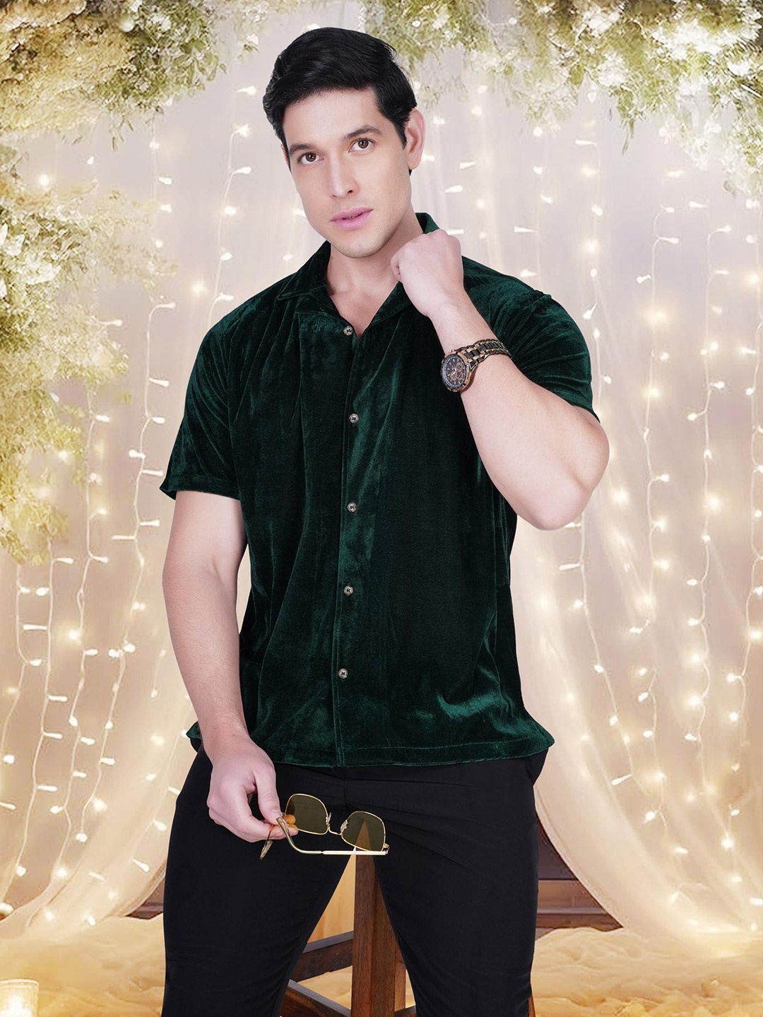 

RANJ Men Relaxed Opaque Party Shirt, Green