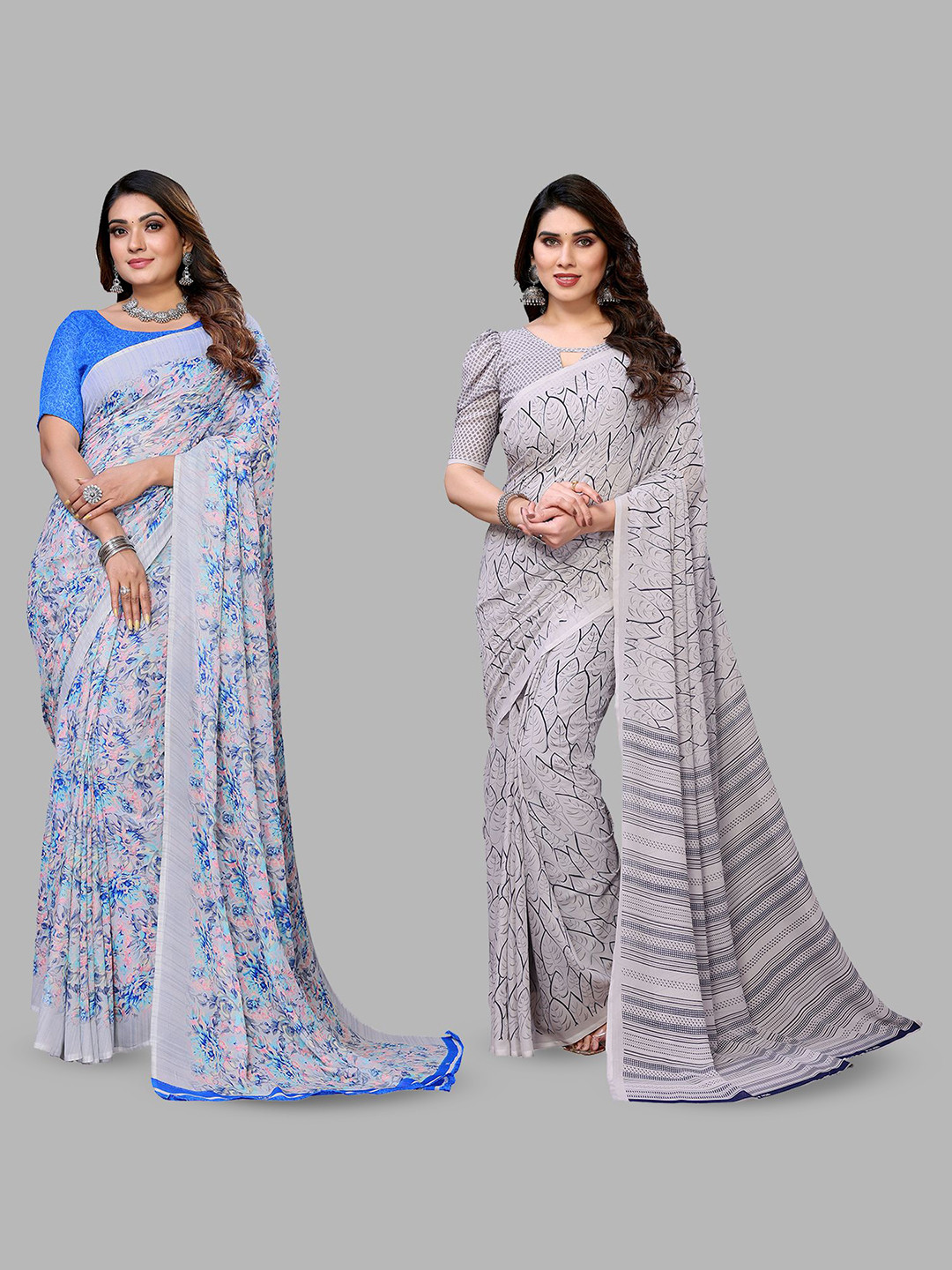 

Moda Rapido Floral Poly Georgette Saree, Blue