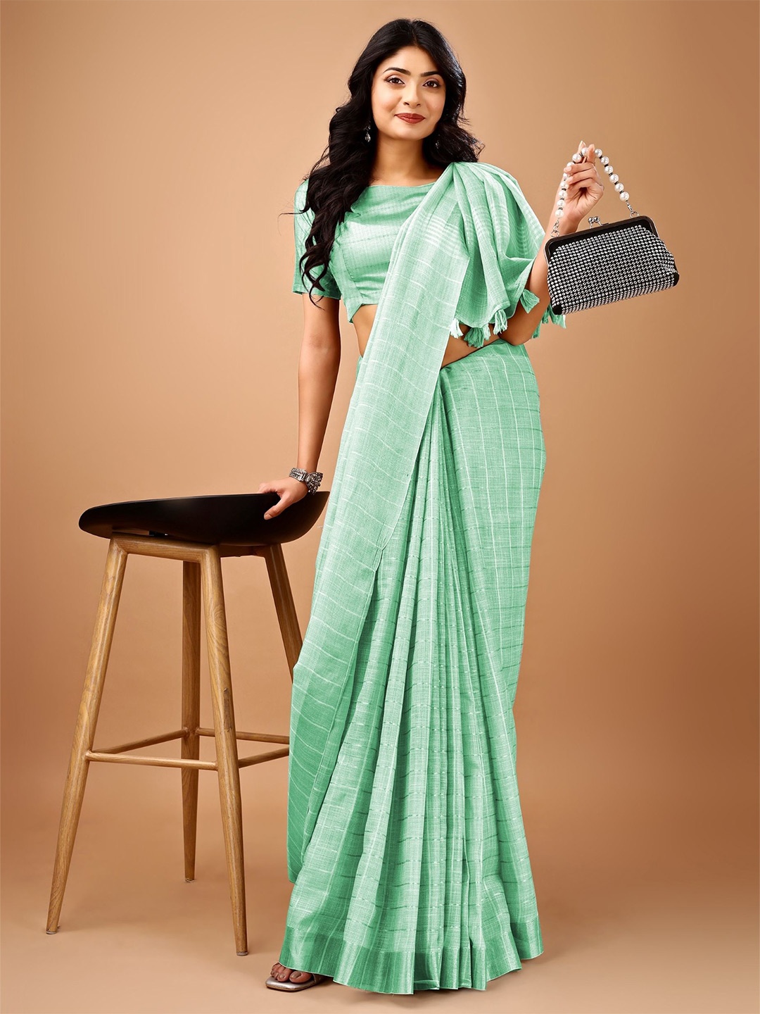 

PURI MAA Zari Linen Blend Fusion Kota Saree, Green