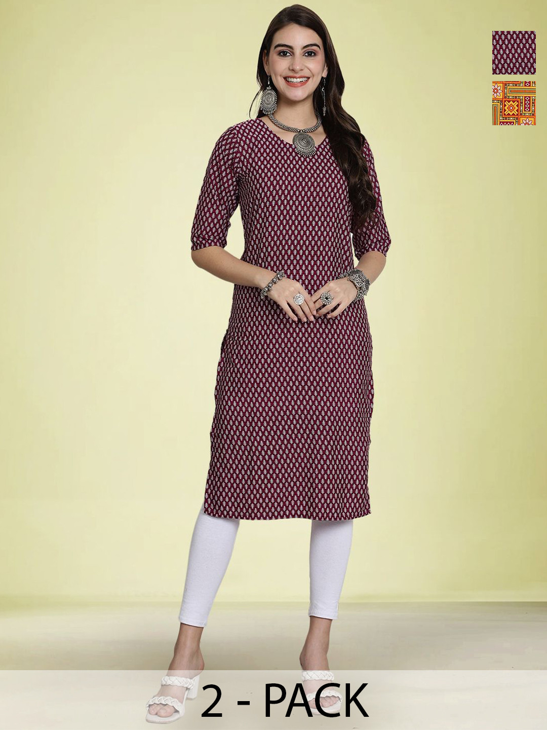 

Moda Rapido Pack Of 2 Printed Straight Kurta, Yellow