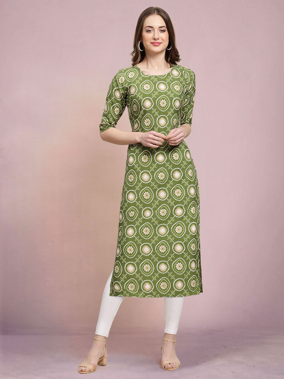 

Moda Rapido Women Printed Straight Kurta, Green