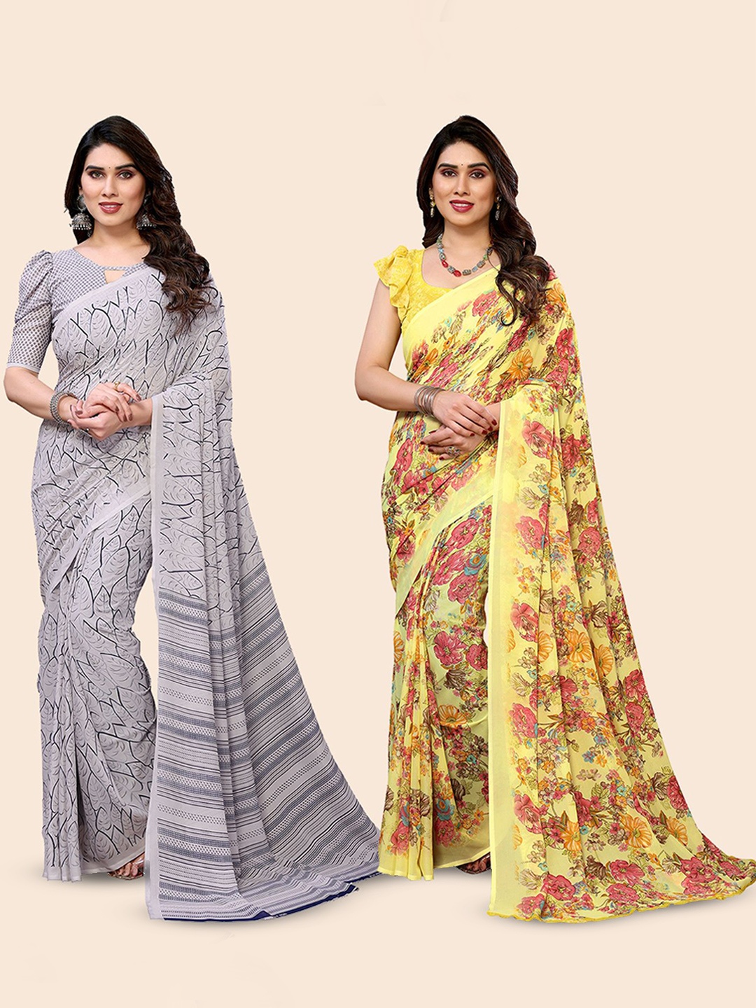 

Moda Rapido Floral Poly Georgette Saree, Grey