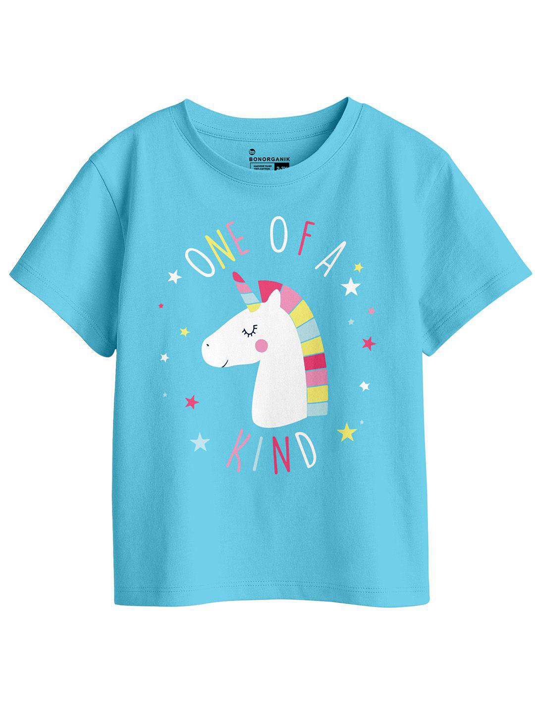 

BonOrganik Girls Printed Extended Sleeves Pure Cotton T-shirt, Blue