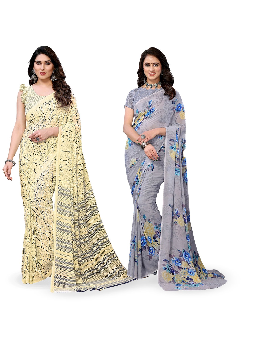 

Moda Rapido Floral Poly Georgette Saree, Grey