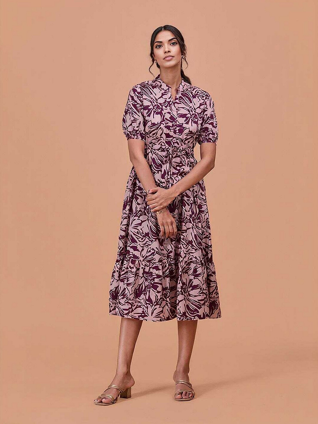 

DressBerry Floral Print Fit & Flare Midi Dress, Purple