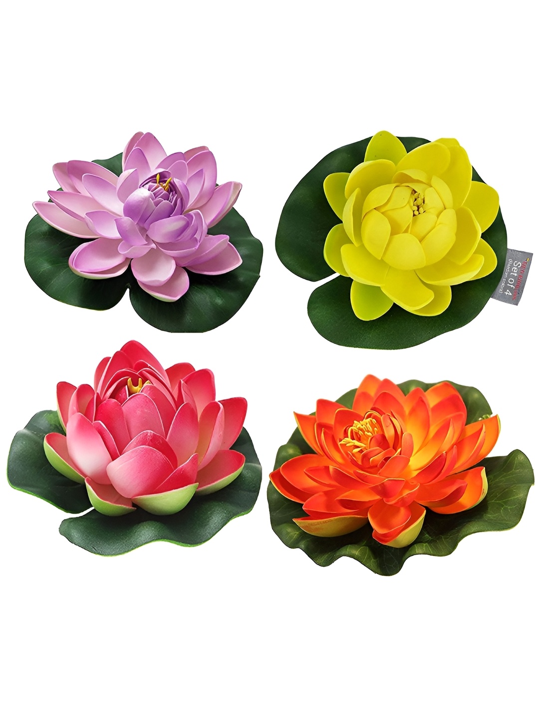 

TIED RIBBONS Green & Purple 4 Pieces Lotus Artificial Flowers with Rubber Leaf