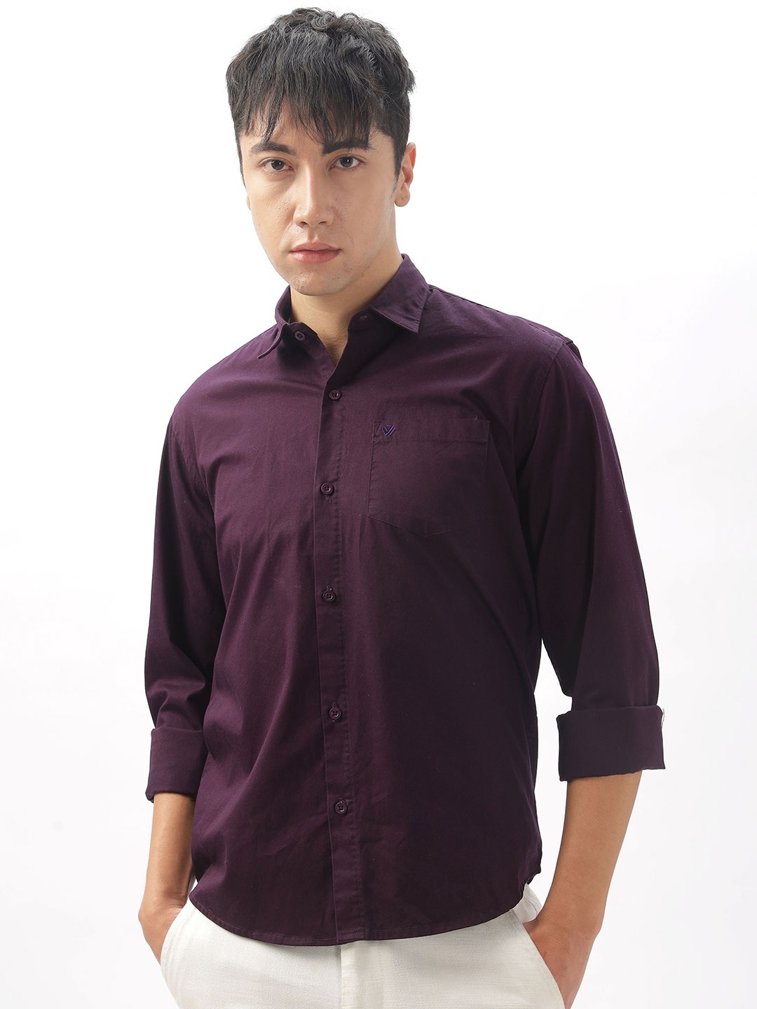 

BS BLUE SQUAD Men Slim Fit Opaque Casual Shirt, Purple