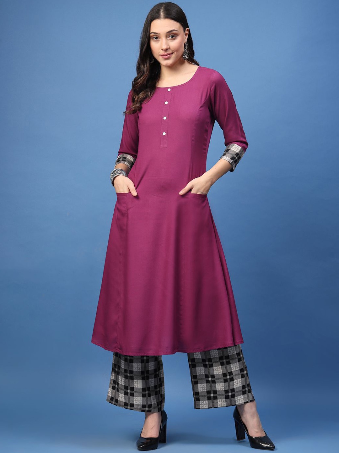 

AHMI Women Regular Kurta with Trousers, Purple