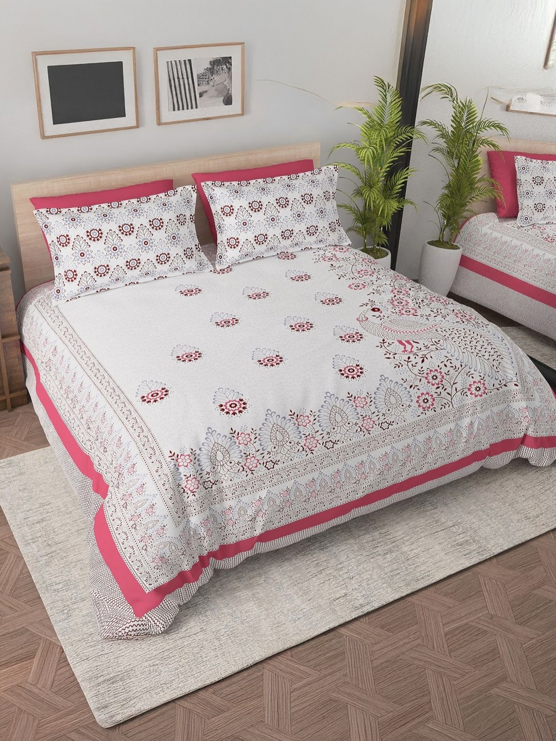 

Aura Red & White Ethnic Motifs 140 TC Queen Bedsheet with 2 Pillow Covers