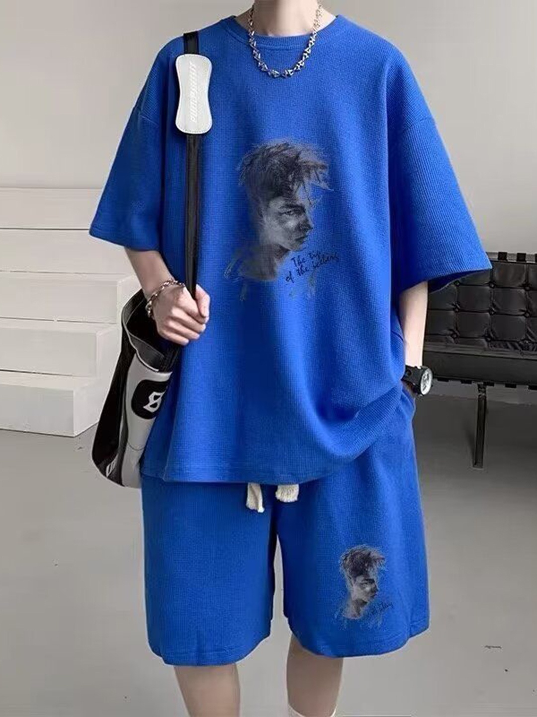 

StyleCast Men Graphic Printed Round Neck Cotton Oversized T-shirt, Blue
