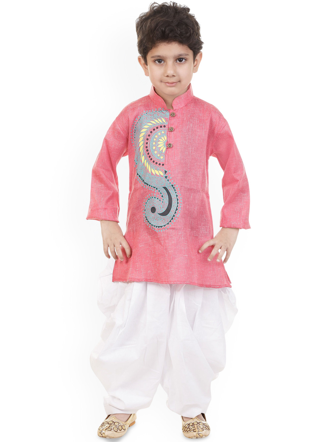 

Cae Boys Floral Printed Regular Kurta with Patiala, Pink