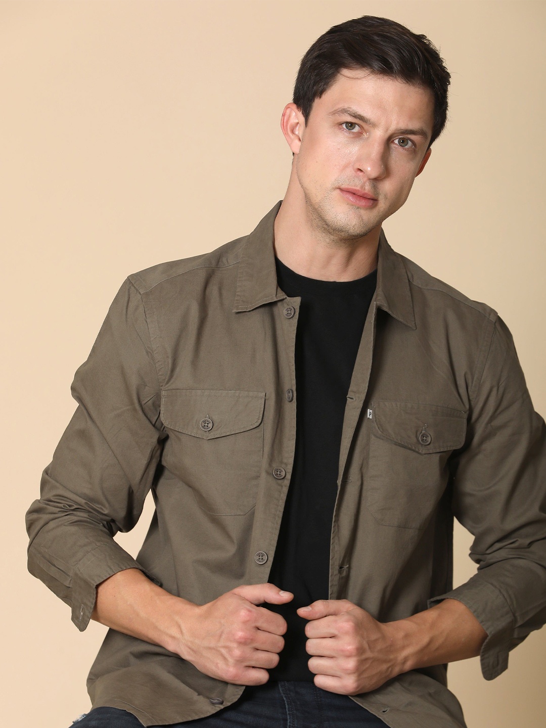 

POE Men Harmani - Soft Cotton Solid Overshirt - Dk Grey