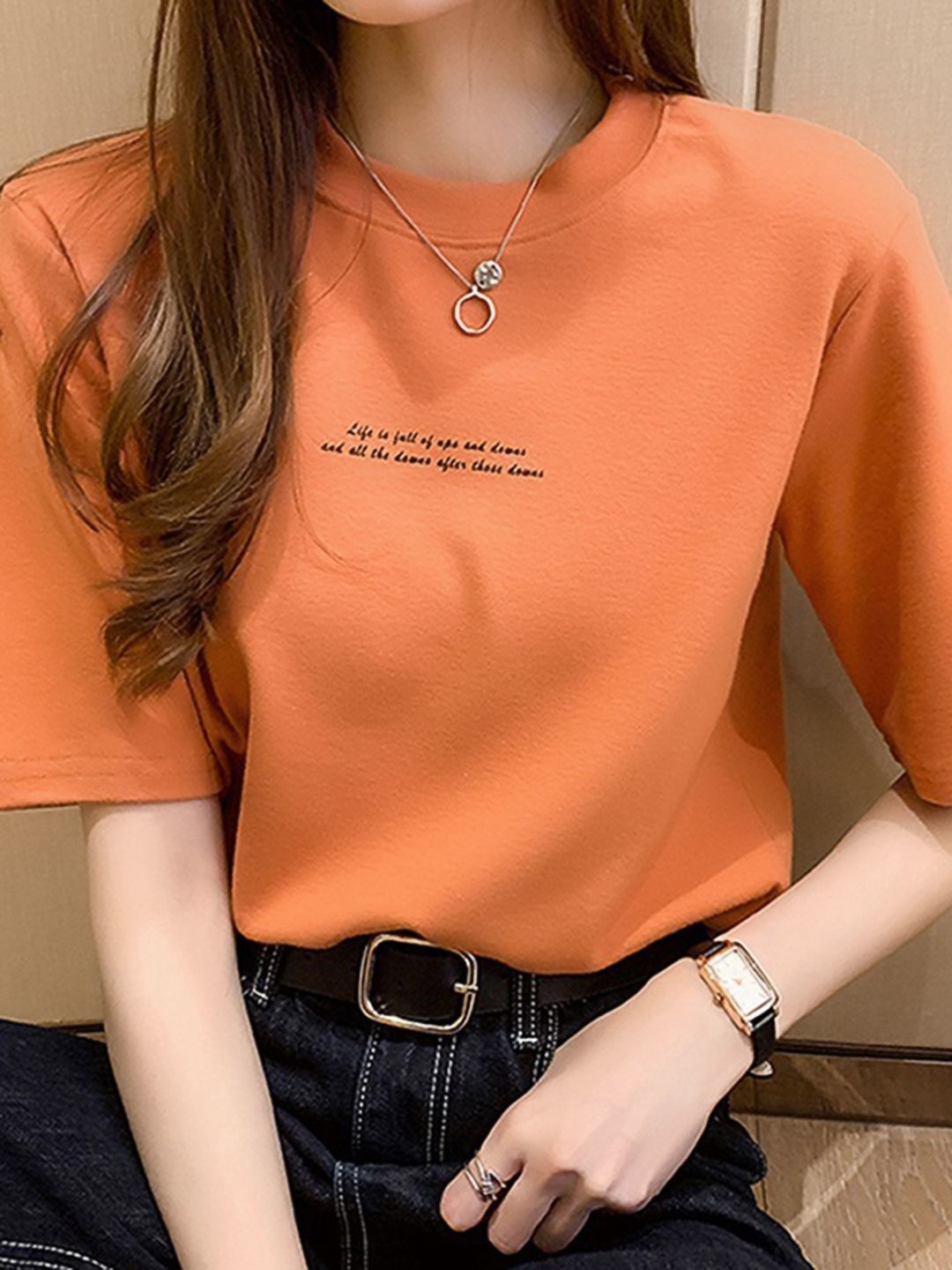 

DressBerry Women V-Neck T-shirt, Orange