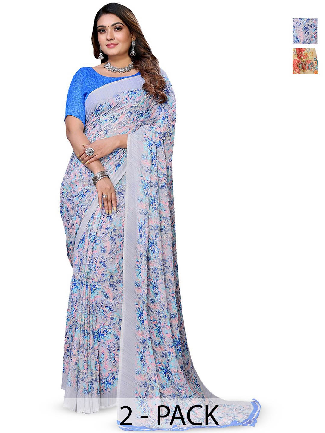 

Moda Rapido Floral Poly Georgette Saree, Blue