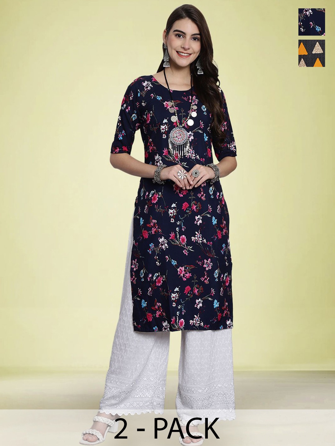 

Moda Rapido Pack Of 2 Printed Straight Kurta, Navy blue