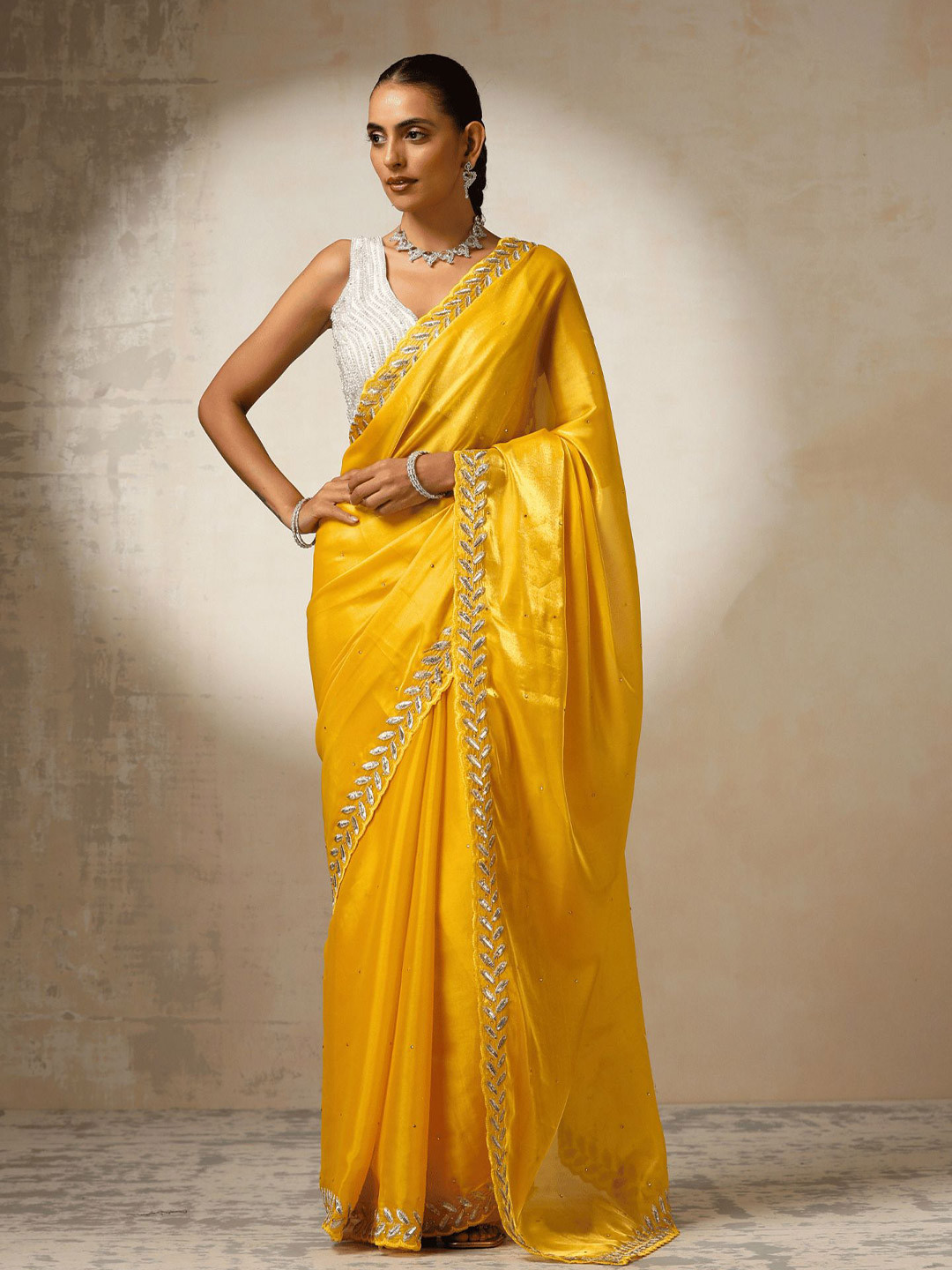 

LeeliPeeri Designer Embellished Embroidered Saree, Yellow