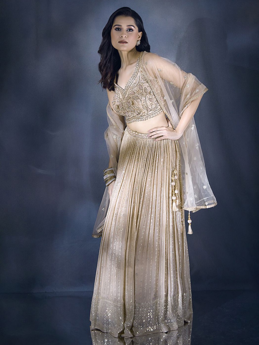 

Alaya Advani Embroidered Ready to Wear Lehenga & Blouse With Dupatta, Beige