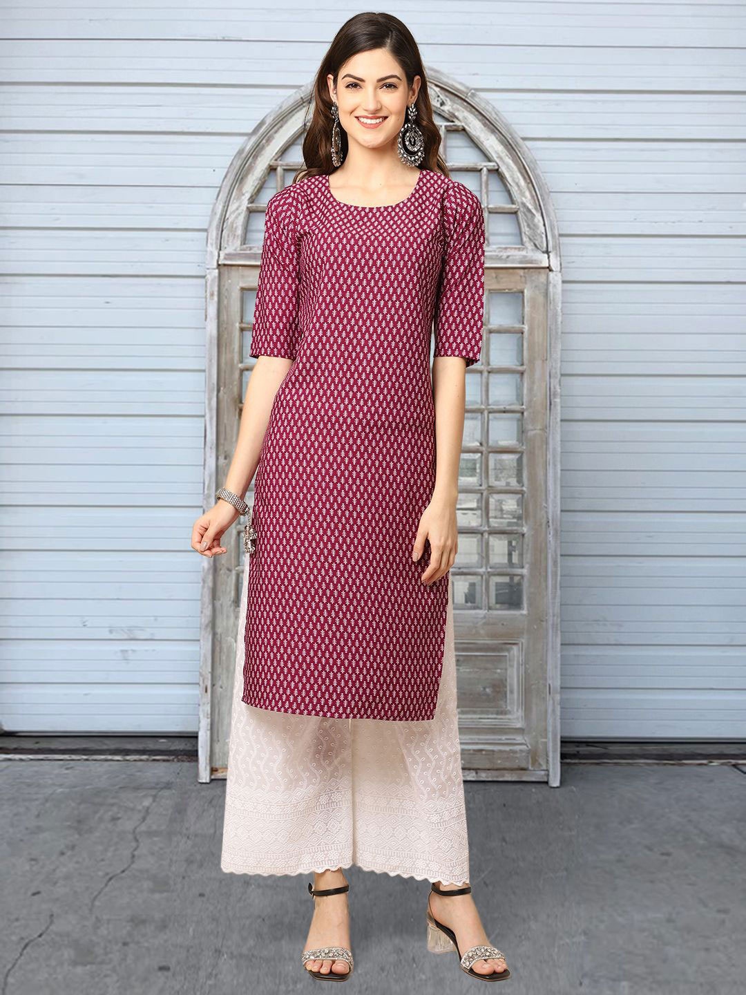 

Moda Rapido Ethnic Motifs Printed Round Neck Straight Kurta, Red