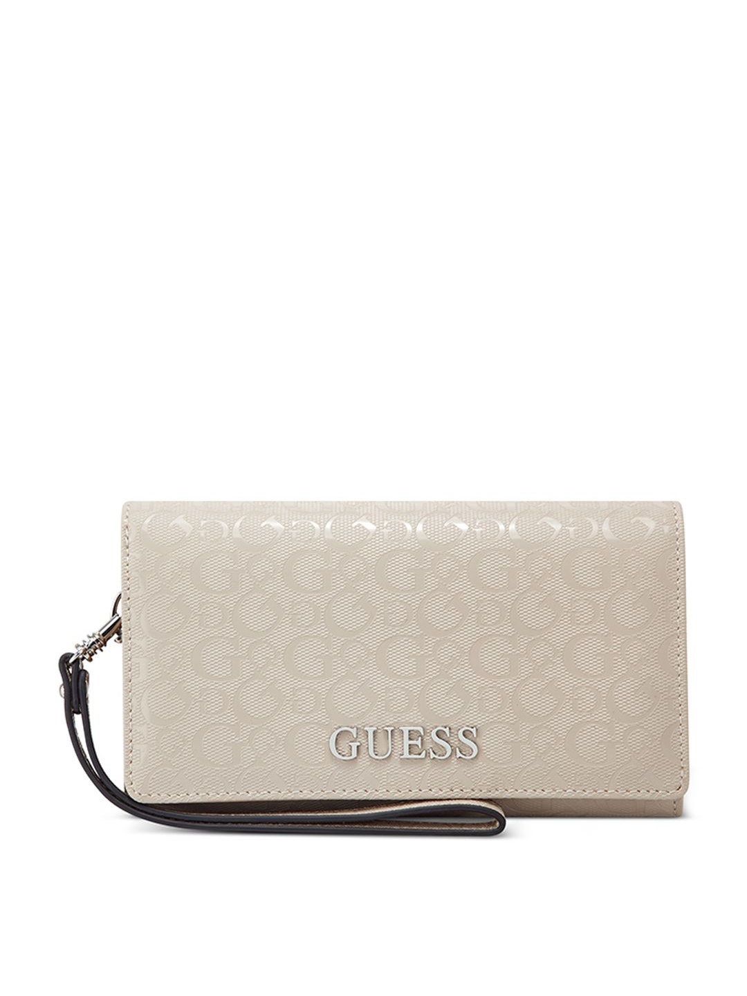 

GUESS Women Textured Three Fold Wallet, Beige