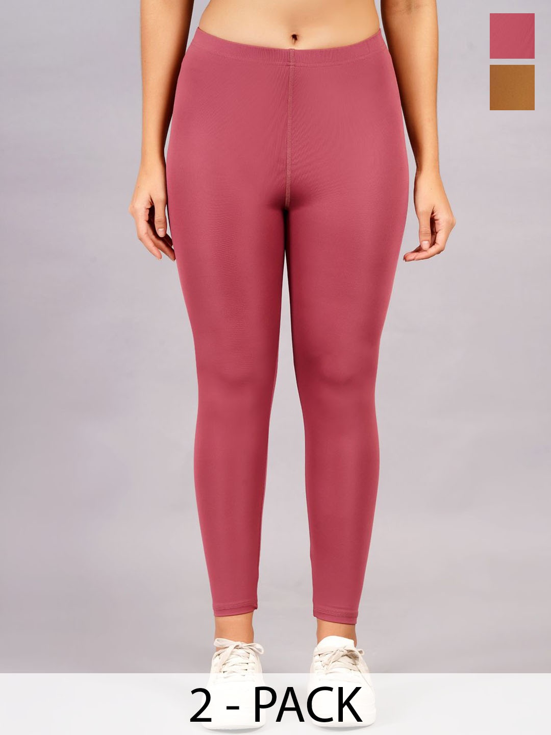 

NEVER LOSE Women Pack Of 2 High-Rise Ankle-Length Tights, Coral