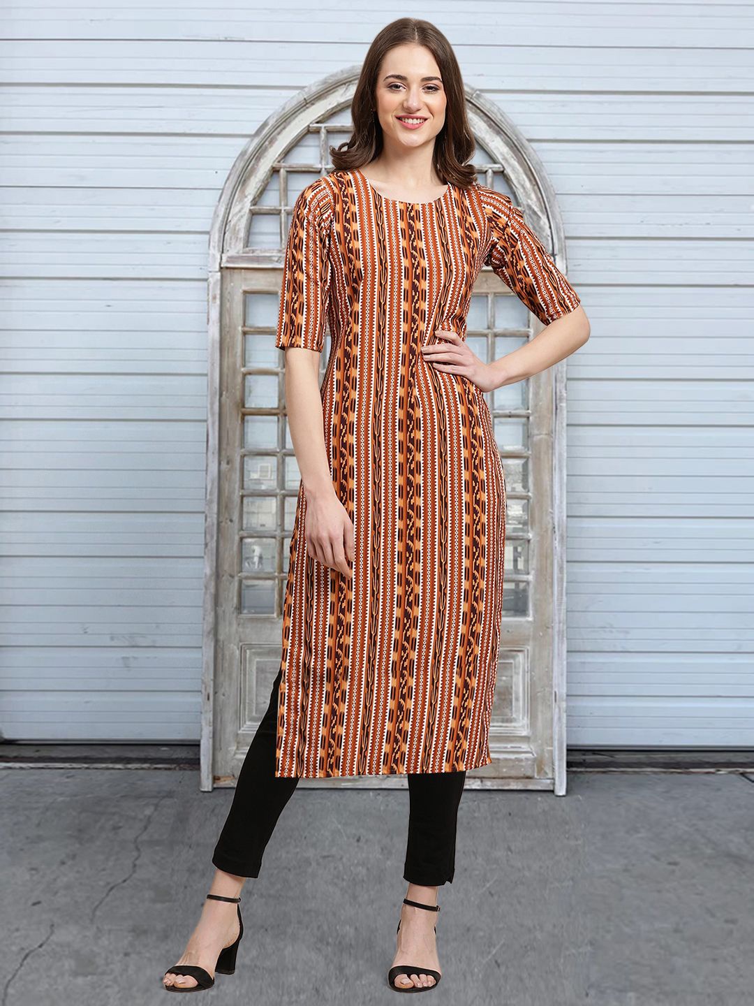 

Moda Rapido Women Printed Straight Kurta, Brown