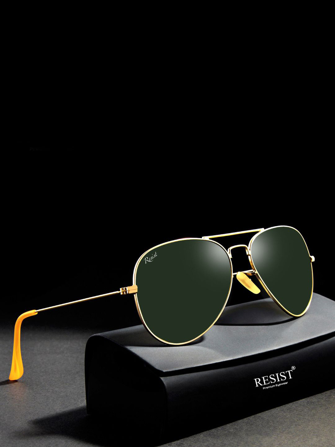 

RESIST EYEWEAR Unisex Oval Sunglasses with UV Protected Lens AIRCRAFTS GOLD GREEN 1