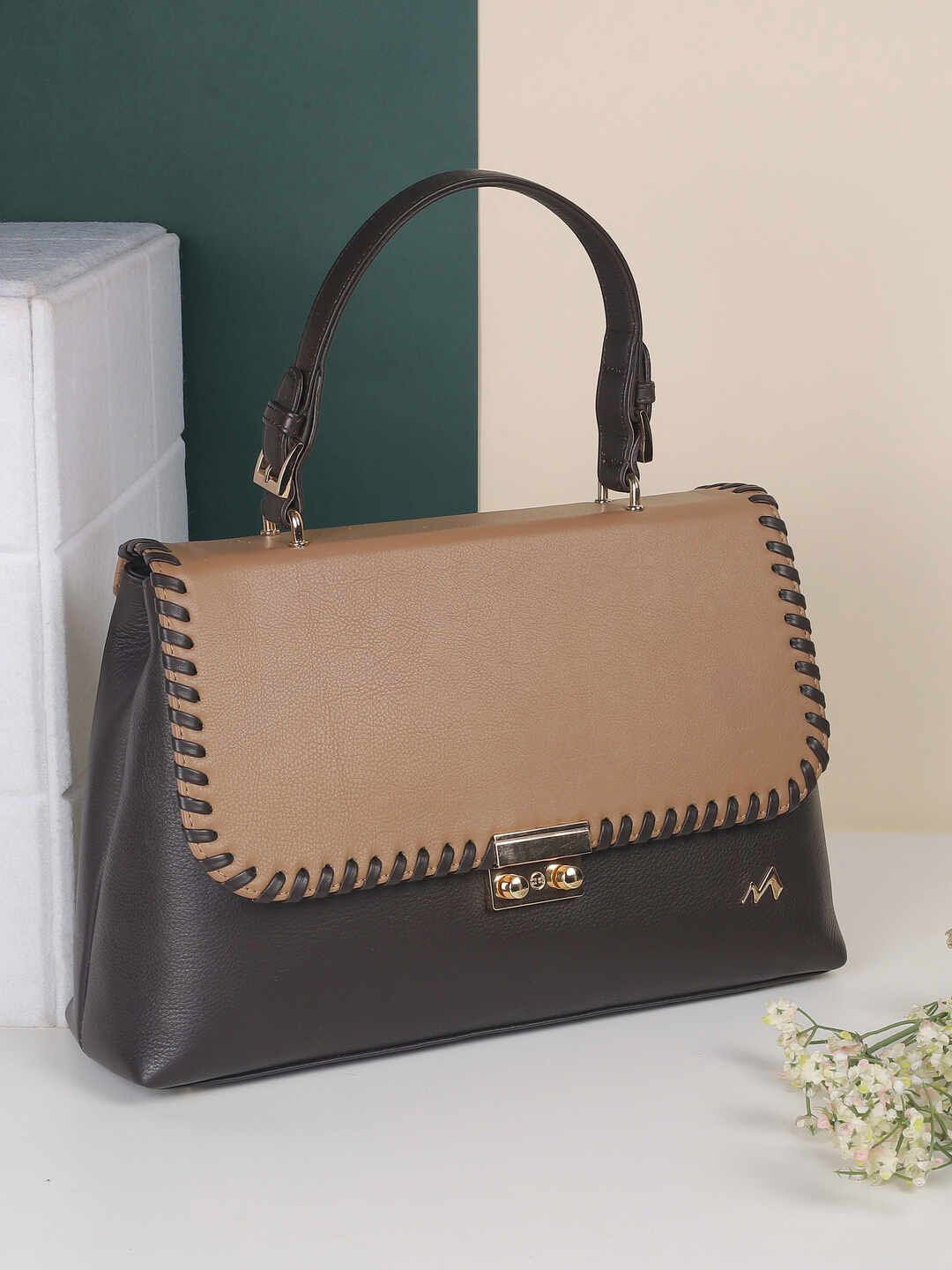 

Metro Colourblocked Leather Oversized Structured Handheld Bag, Brown