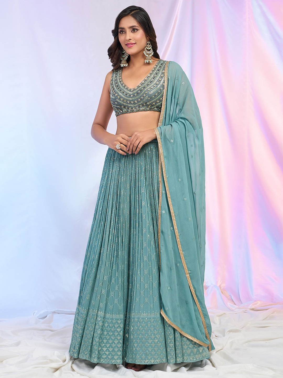 

Alaya Advani Embroidered Beads and Stones Ready to Wear Lehenga & Blouse With Dupatta, Blue