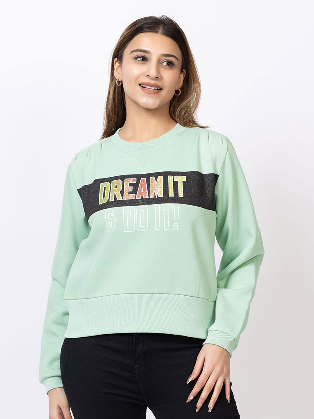 

Navsha Women Printed Sweatshirt, Green