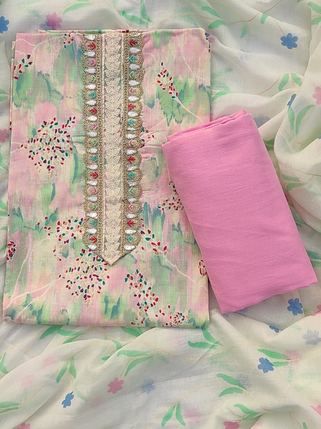 

GC 80 BY GAURI COLLECTION Printed Pure Cotton Unstitched Dress Material, Off white