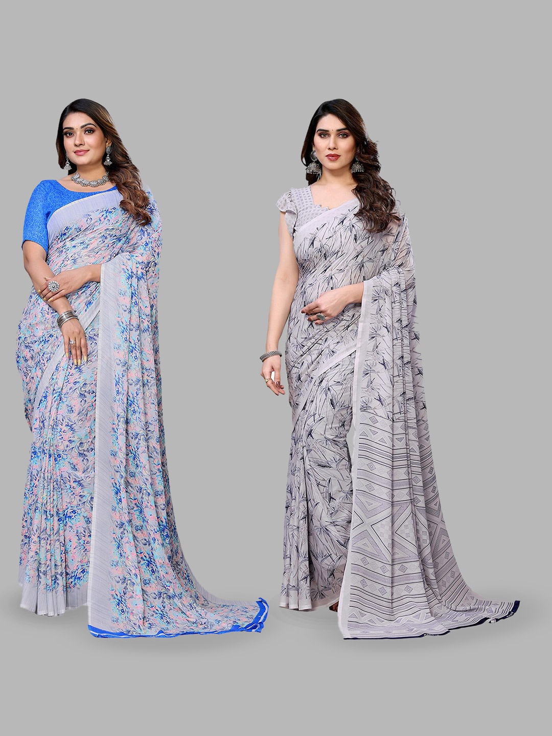 

Moda Rapido Floral Poly Georgette Saree, Blue