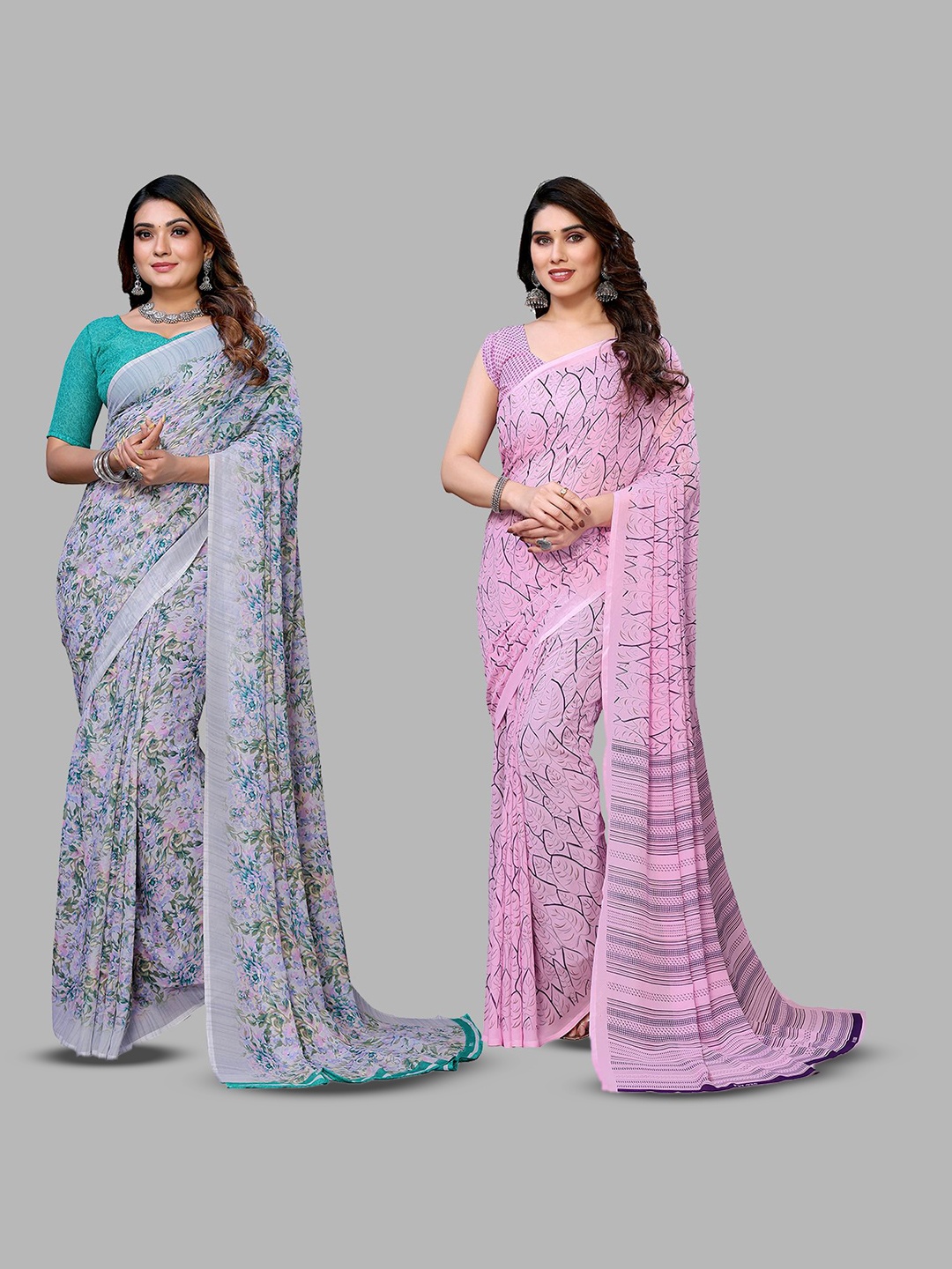 

Moda Rapido Floral Poly Georgette Saree, Pink