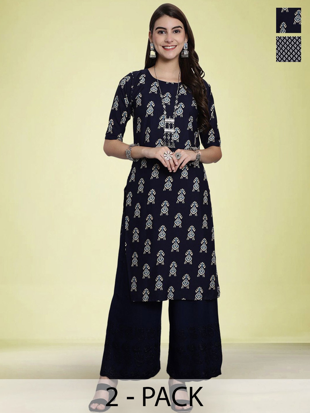 

Moda Rapido Women Pack Of 2 Printed Straight Kurta, Navy blue