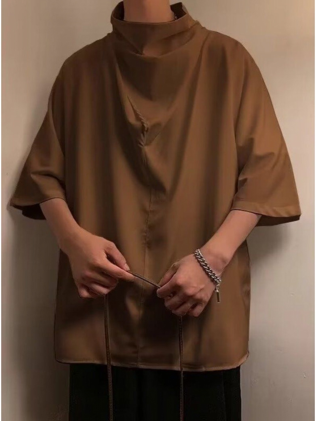 

StyleCast Men Solid Turtle Neck Oversized T-shirt, Brown