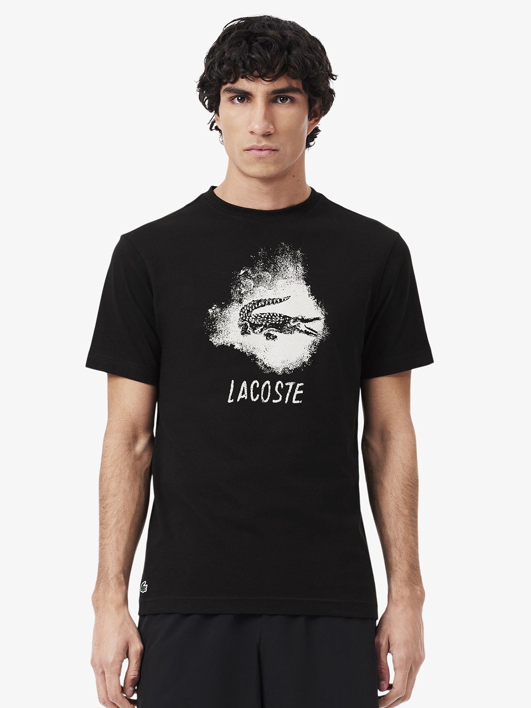 

Lacoste Men Printed Raw Edge T-shirt, Black