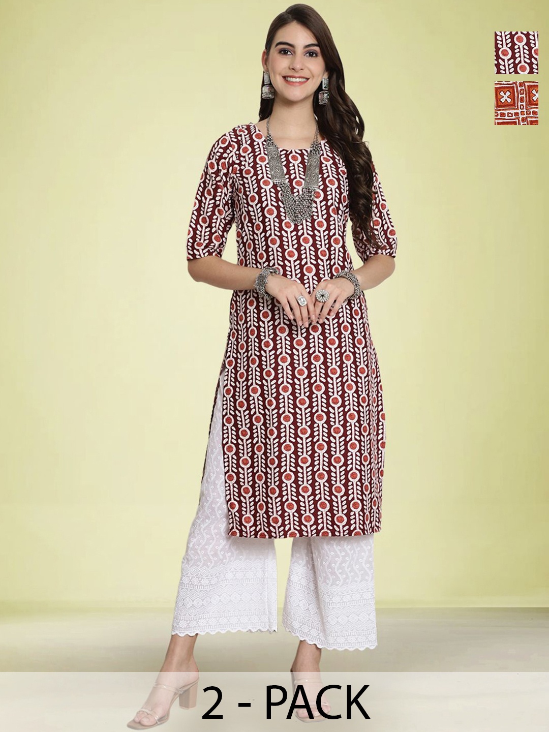 

Moda Rapido Selection Of 2 Geometric Printed Straight Kurta, Maroon