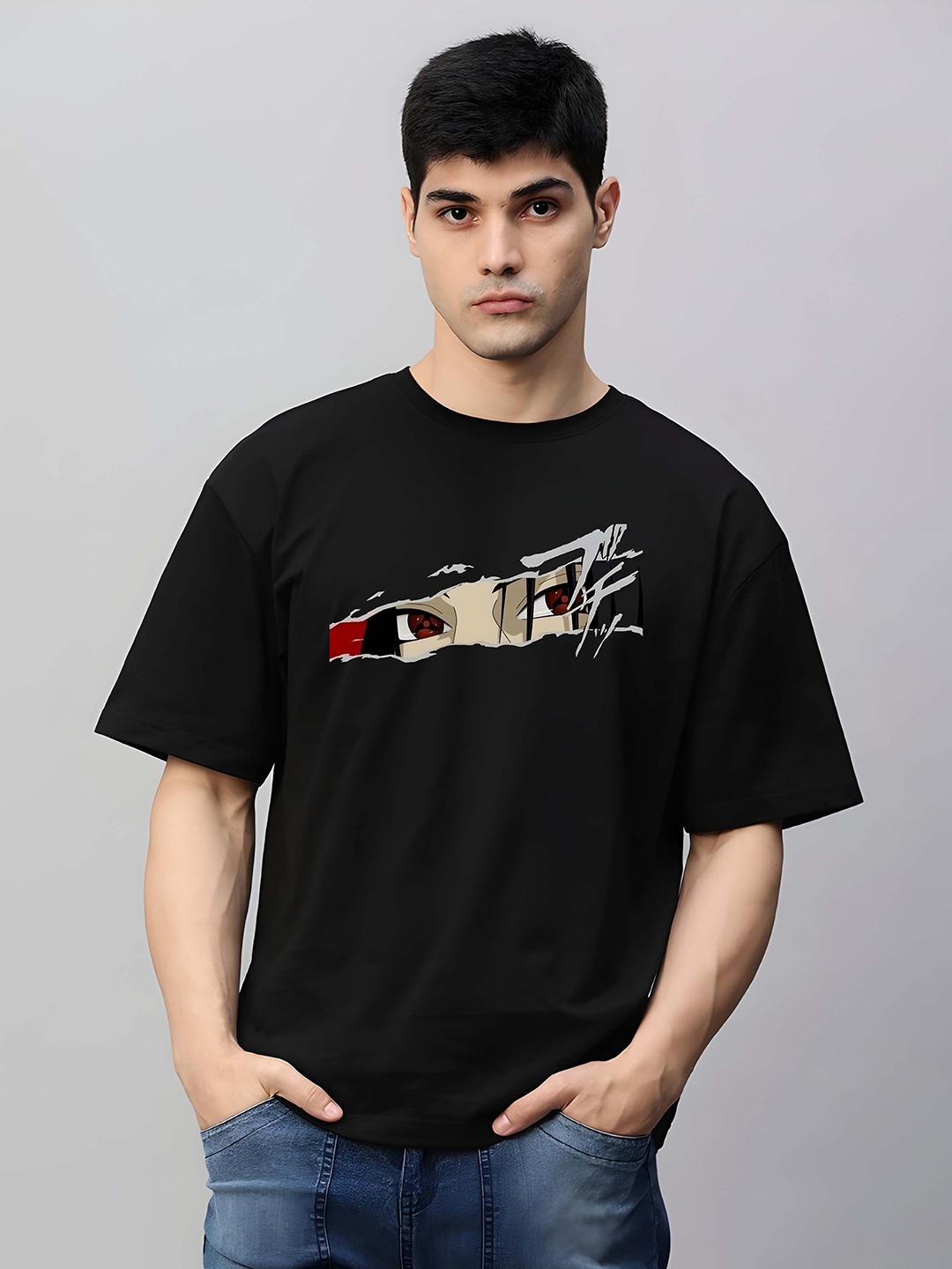 

Krimmple Men Drop-Shoulder Sleeves Pure Cotton T-shirt, Black