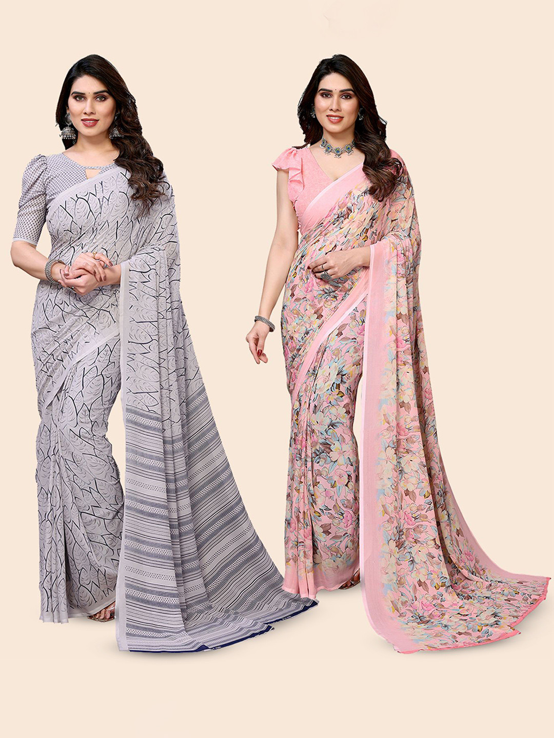 

Moda Rapido Floral Poly Georgette Saree, Pink