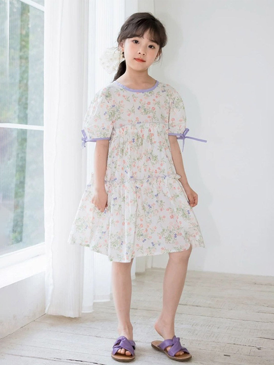 

LULU & SKY Floral Print Flared Sleeve A-Line Dress, Purple