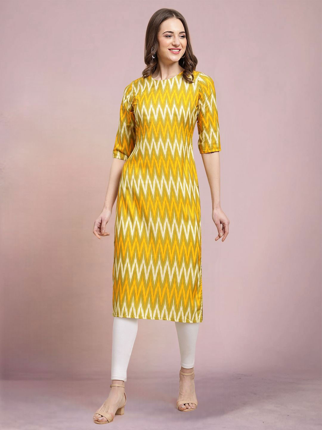 

Moda Rapido Women Ethnic Motifs Printed Indie Prints Kurta, Yellow