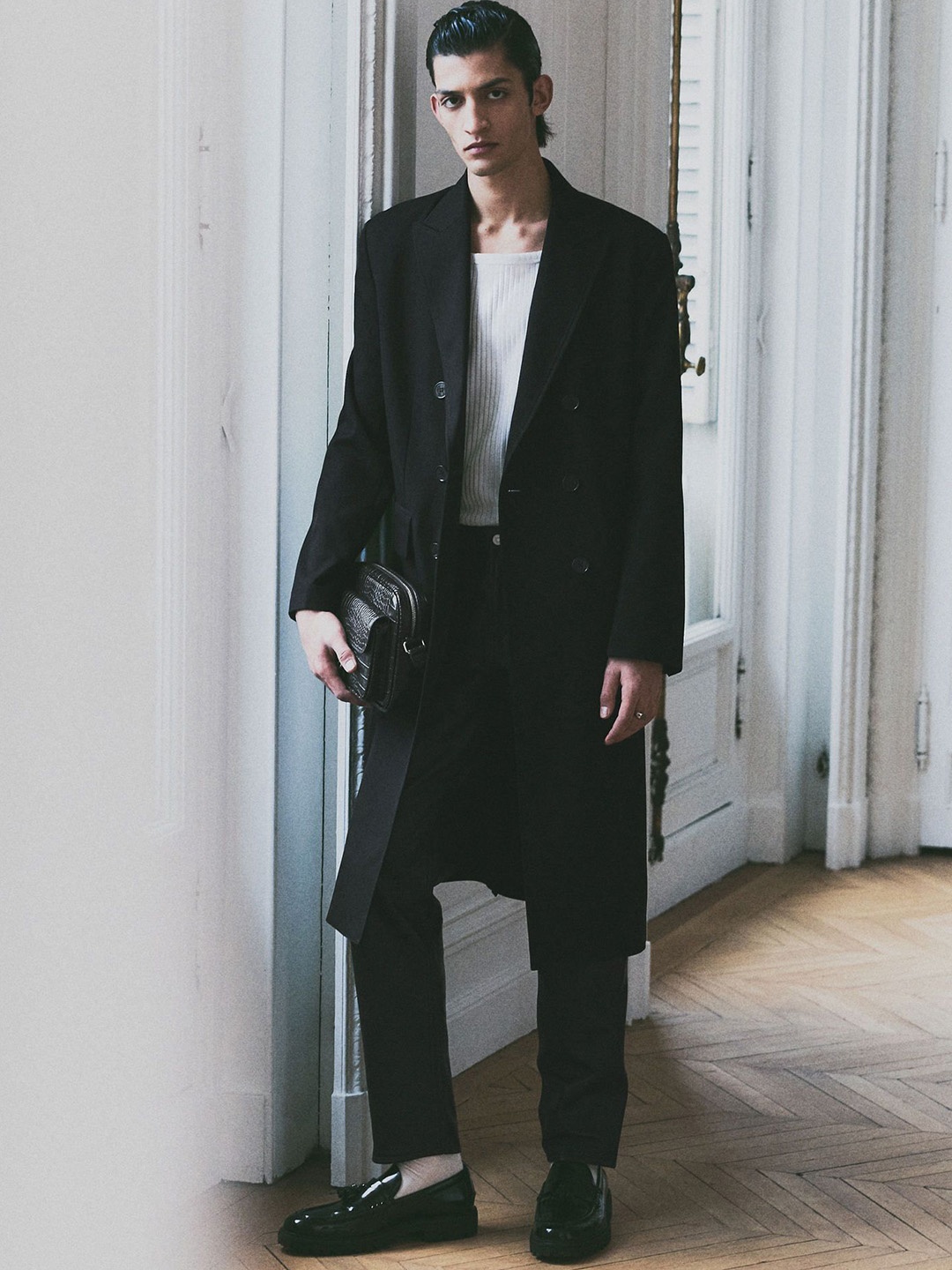 

H&M Relaxed Fit Double-Breasted Twill Coat, Black