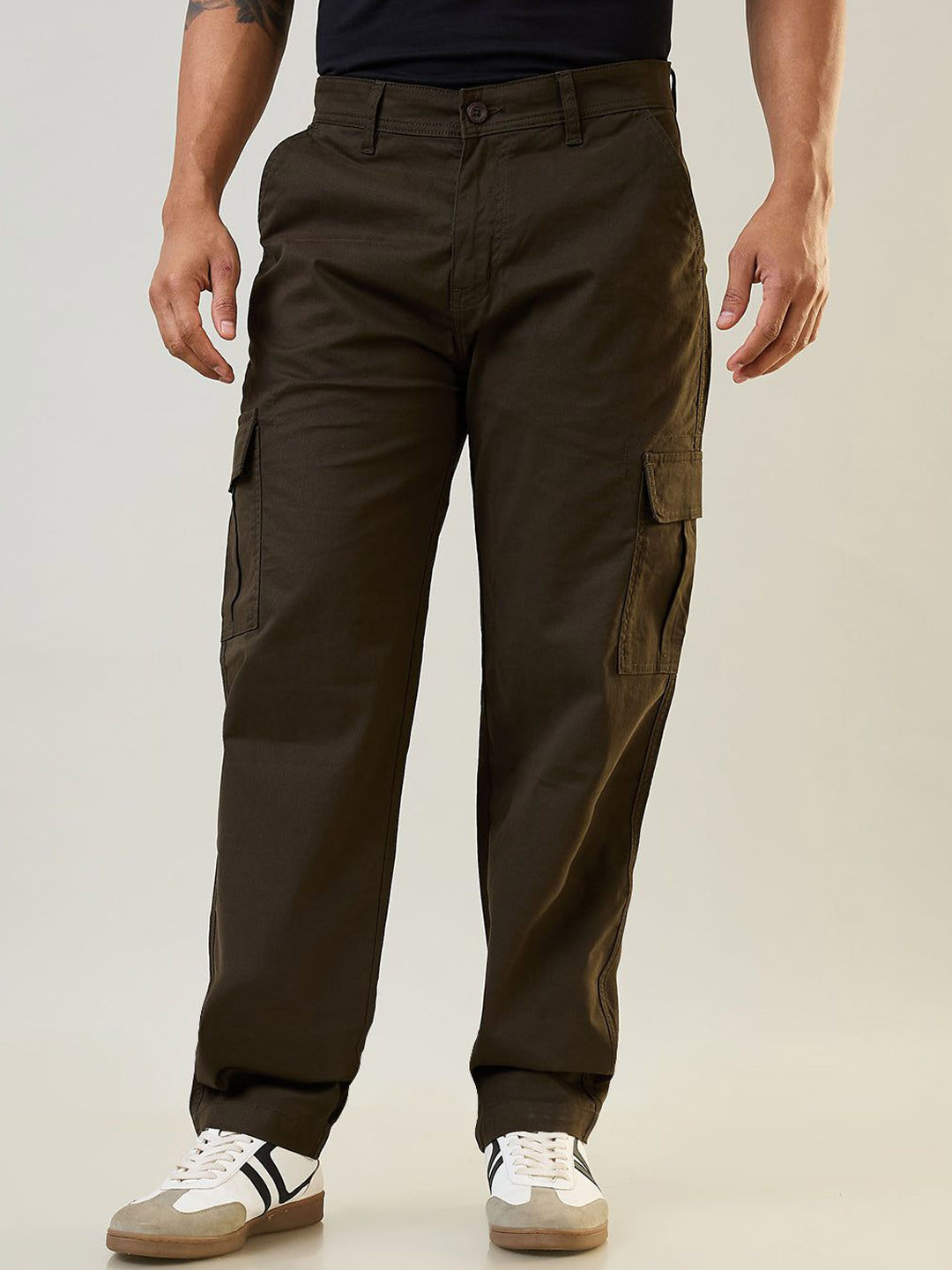 

TIM PARIS Men Mid-Rise Relaxed Fit Cotton Cargo, Green