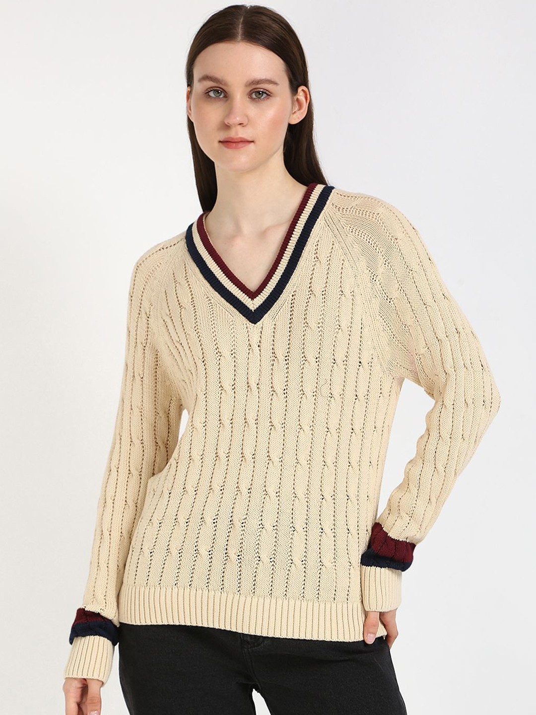 

Tommy Hilfiger Women Cable Knit Cotton Pullover, Beige