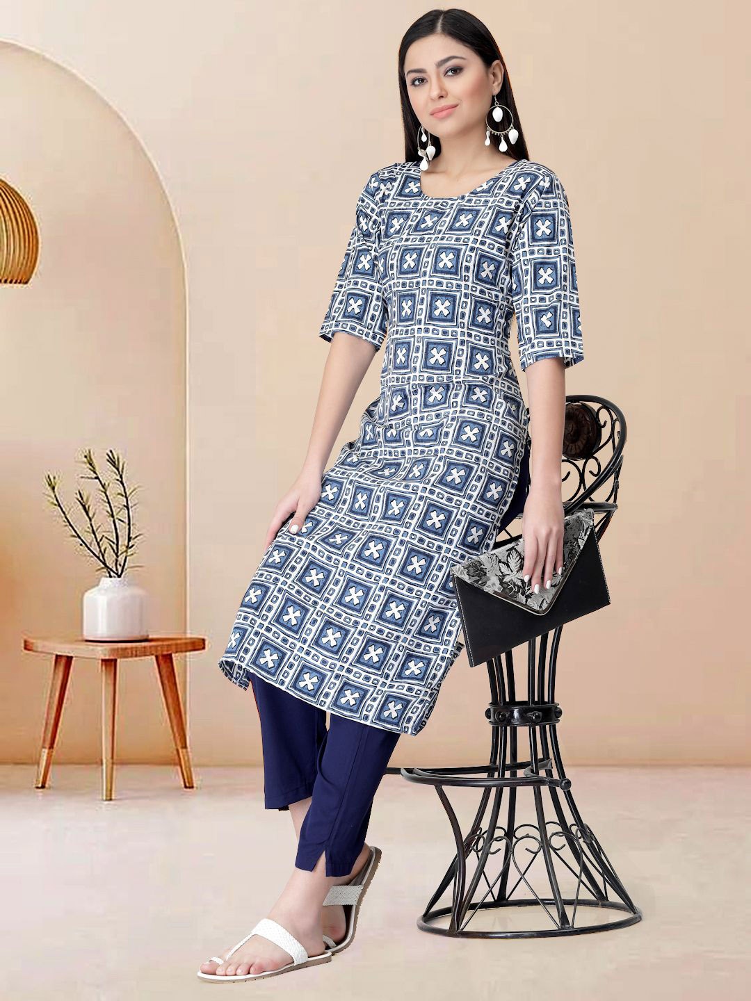 

Moda Rapido Women Printed Regular Kurta with Trousers, Blue