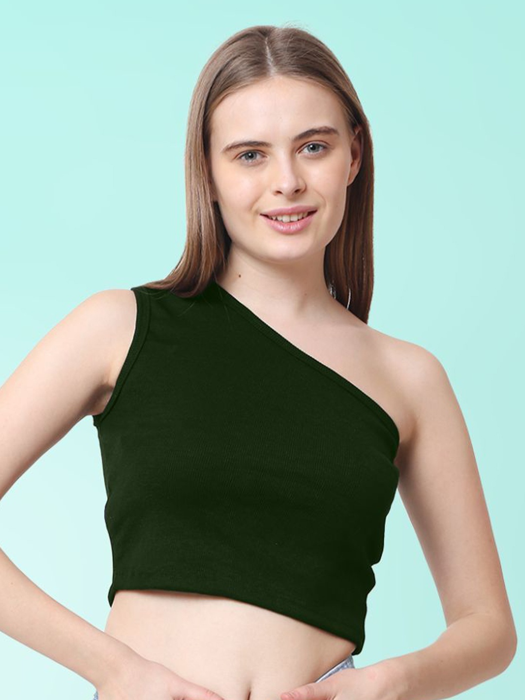 

Sizi Women Cotton Fitted Crop Top, Olive