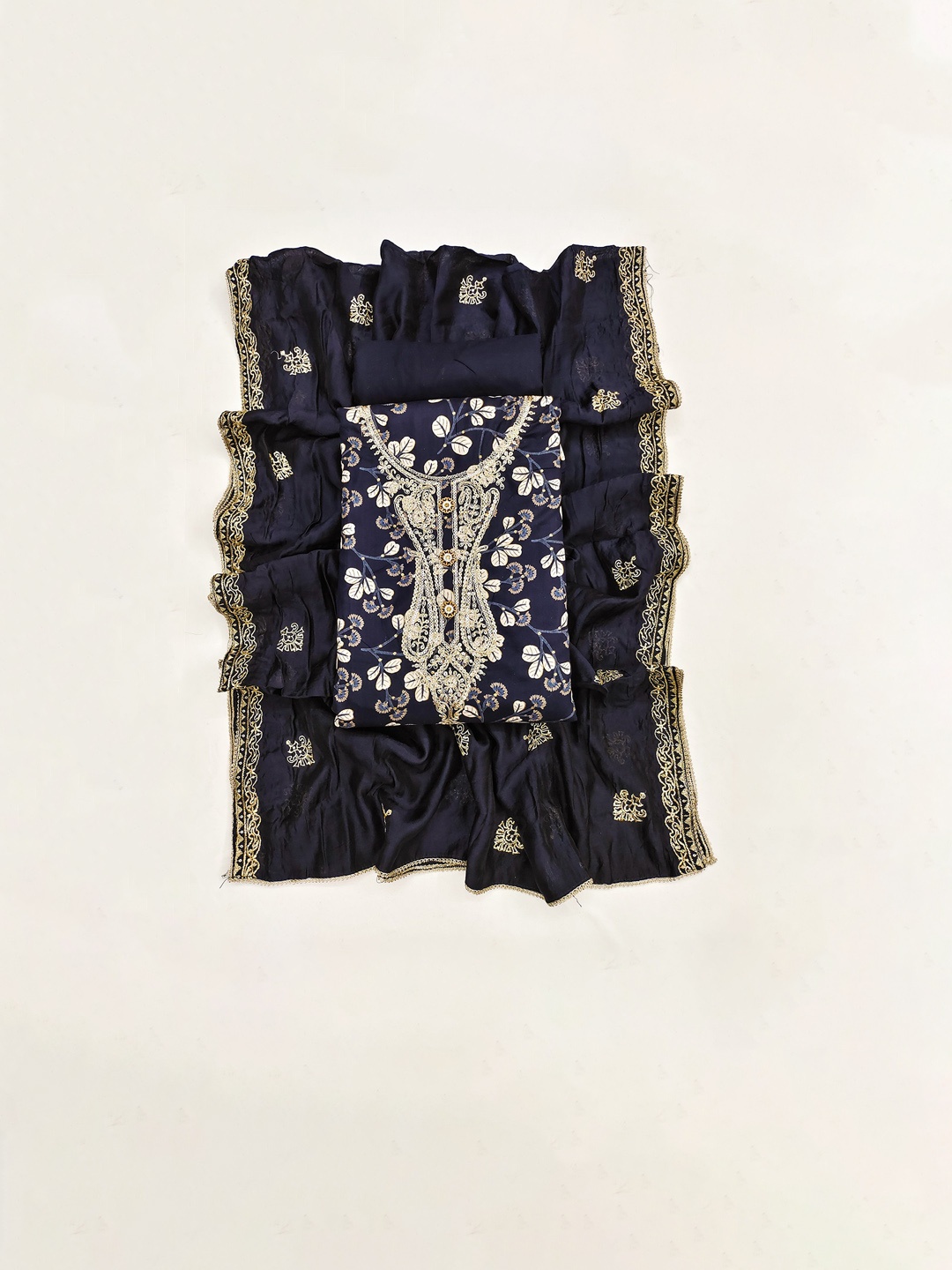 

TAVAS Printed Unstitched Dress Material, Blue