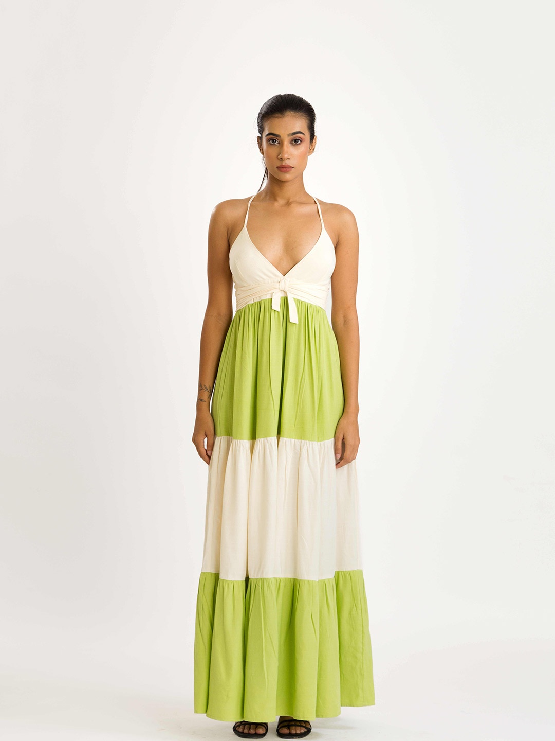 

Past Modern Tie and Dye Halter Neck Linen Maxi Dress, Green