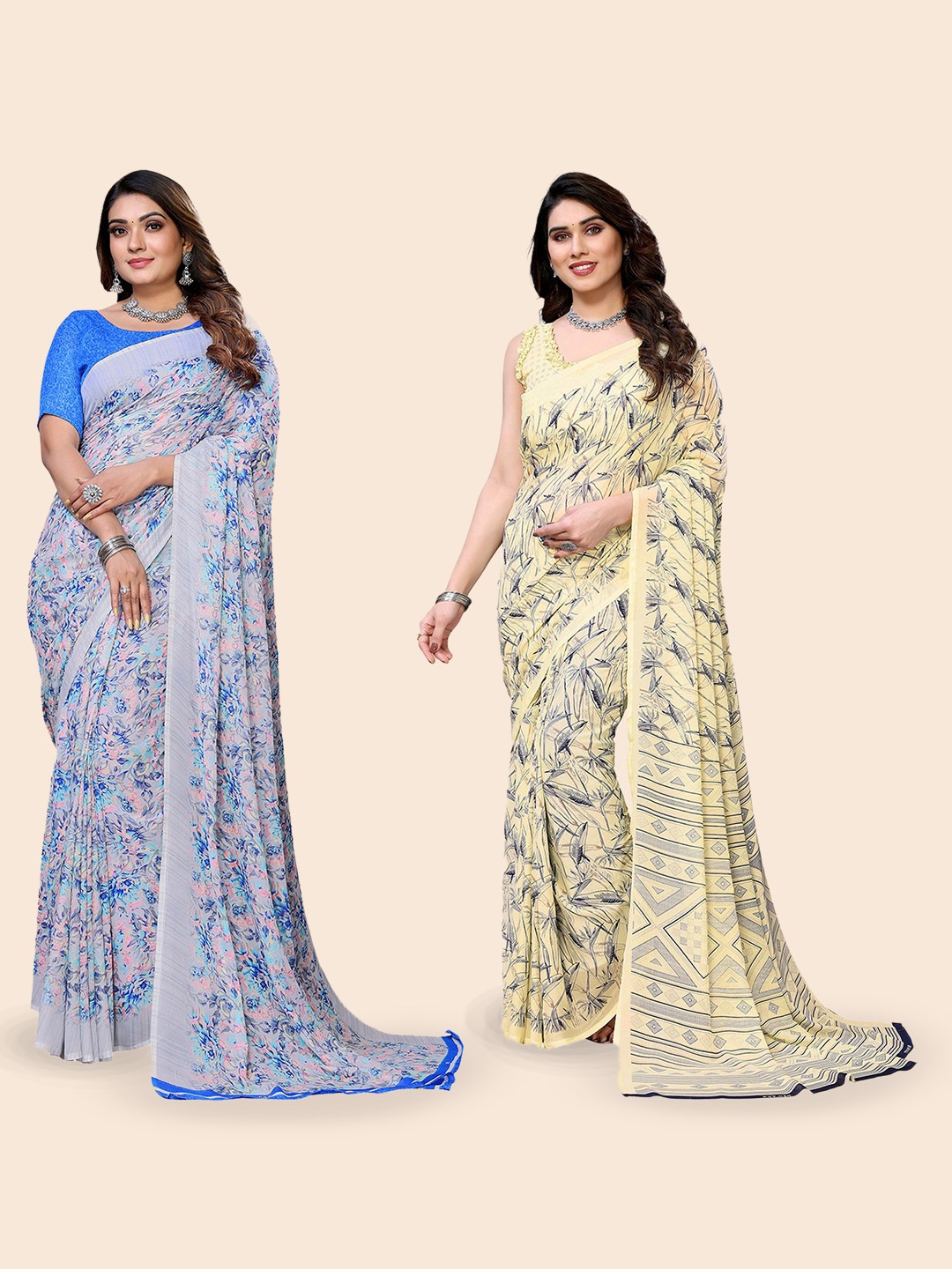 

Moda Rapido Floral Poly Georgette Saree, Blue