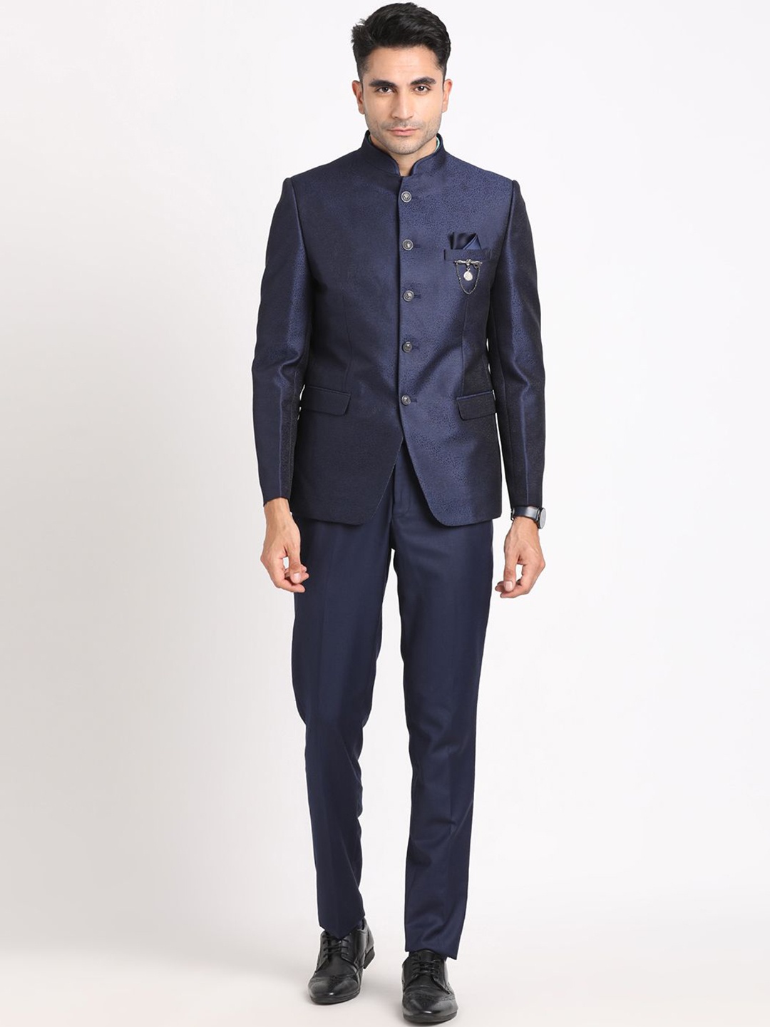 

Turtle Men 2-Pc Self Design Bandhgala Party Suit, Blue