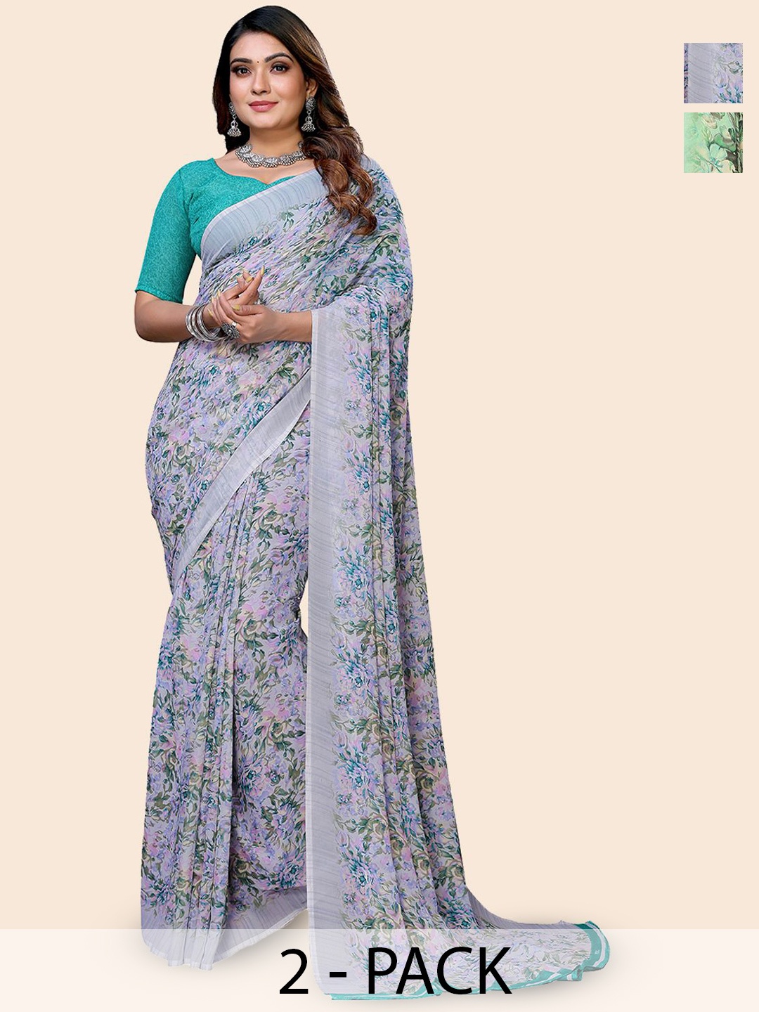

Moda Rapido Floral Poly Georgette Saree, Green